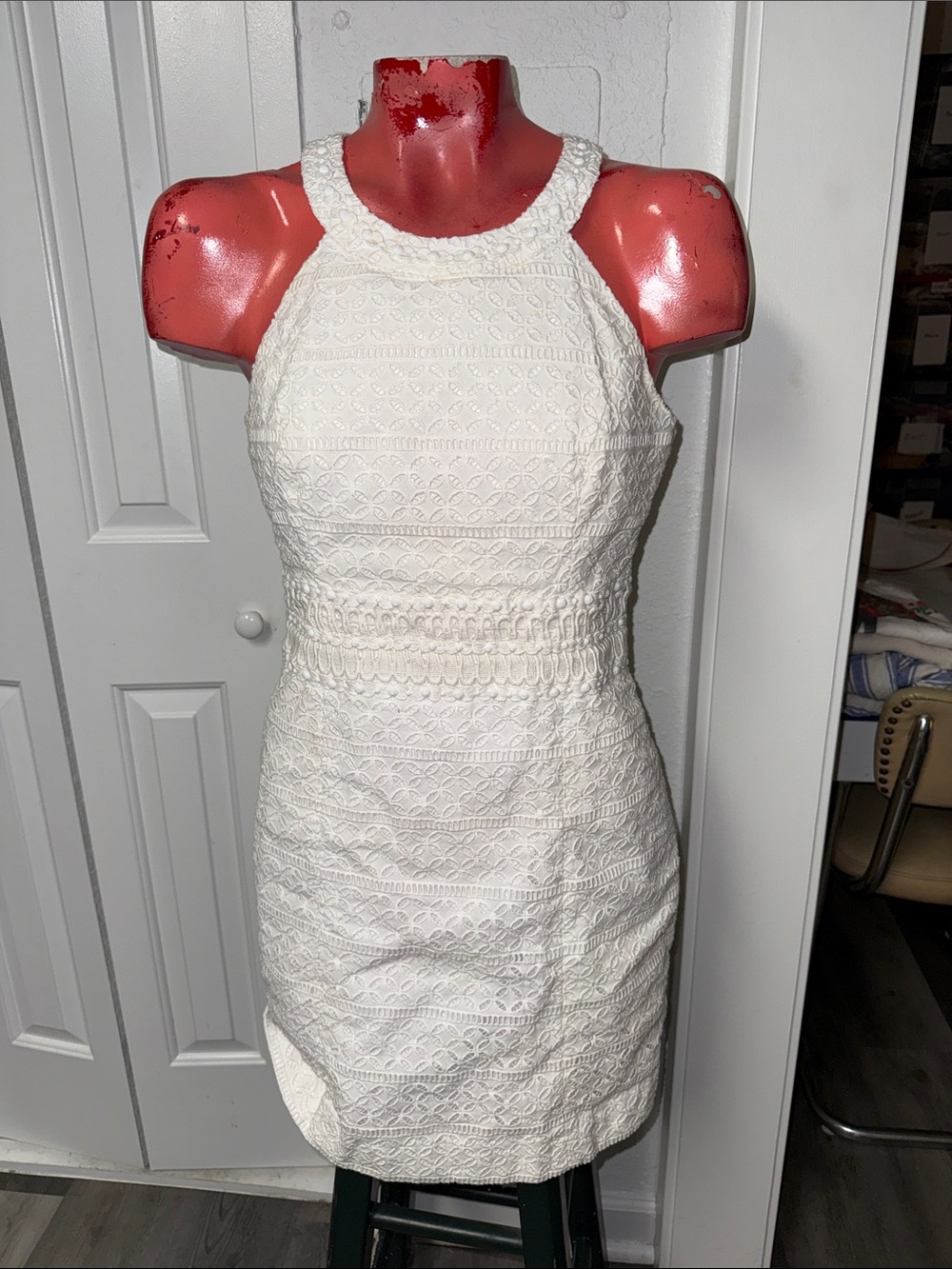 Lilly Pulitzer White Textured Lace Halter Sheath Dress